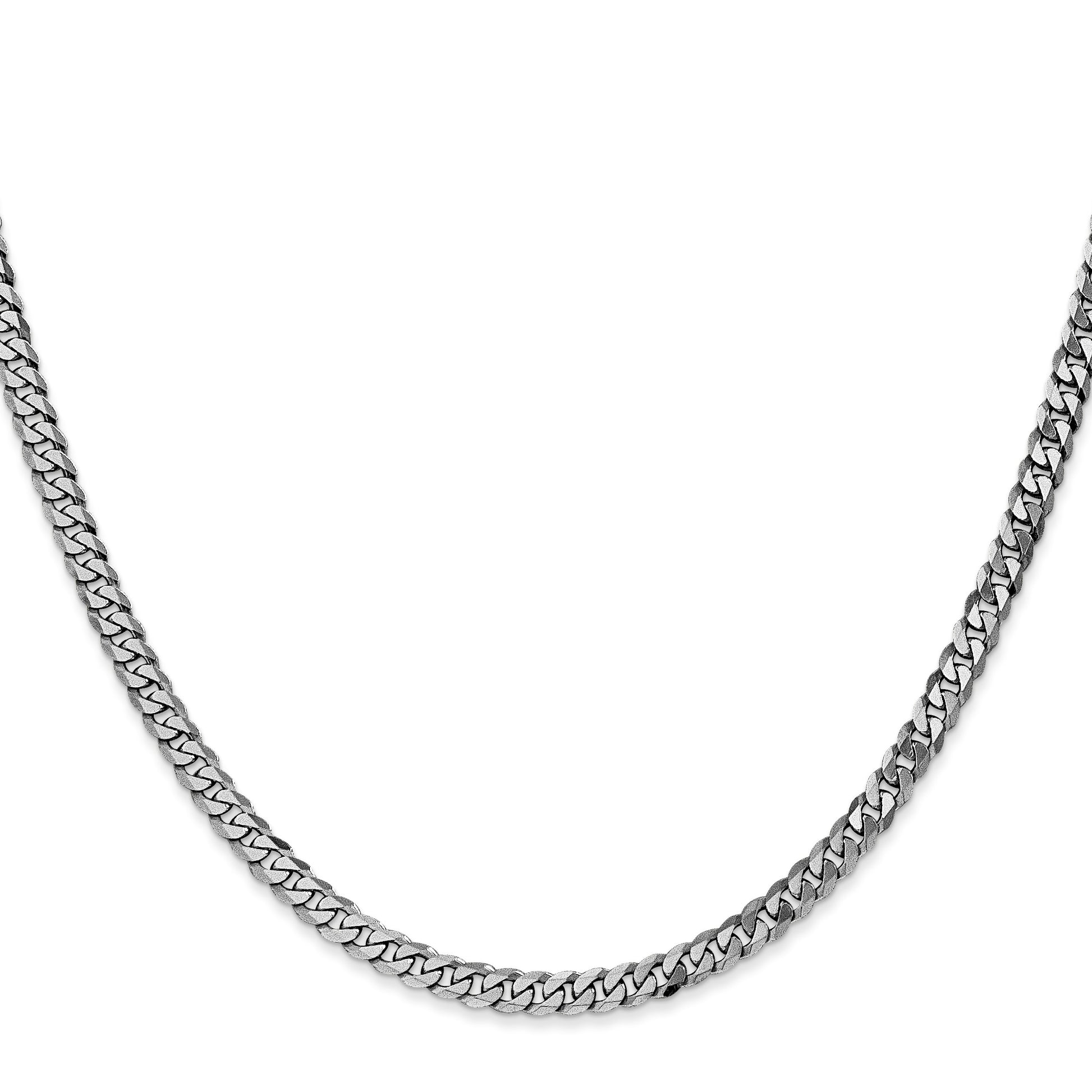14K White Gold 18 inch 3.9mm Flat Beveled Curb with Lobster Clasp Chain