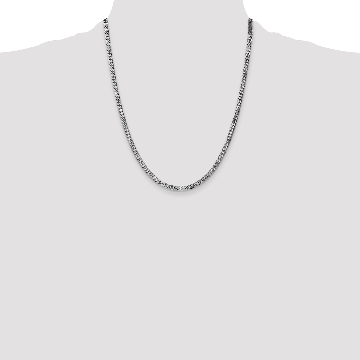 14K White Gold 22 inch 3.9mm Flat Beveled Curb with Lobster Clasp Chain