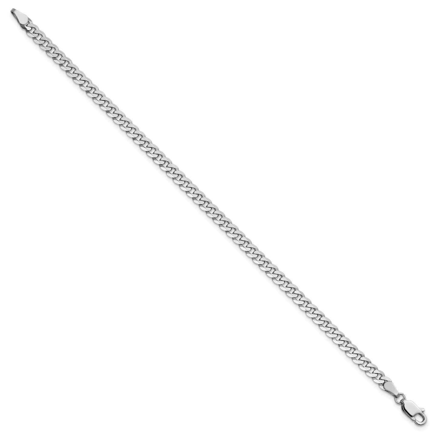 14K White Gold 8 inch 3.9mm Flat Beveled Curb with Lobster Clasp Bracelet