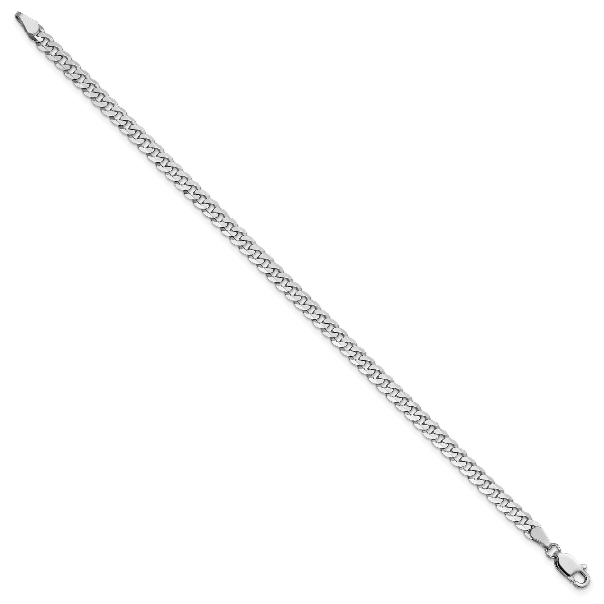 14K White Gold 8 inch 3.9mm Flat Beveled Curb with Lobster Clasp Bracelet