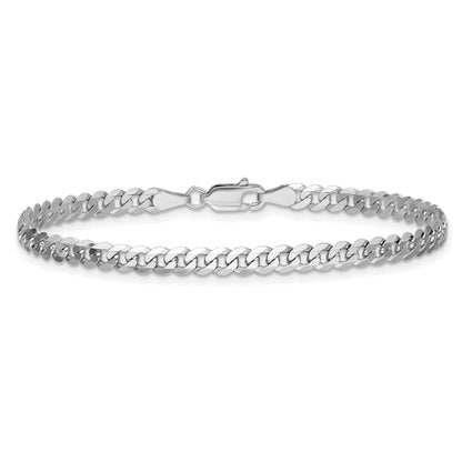 14K White Gold 8 inch 3.9mm Flat Beveled Curb with Lobster Clasp Bracelet