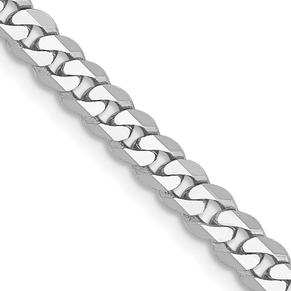 14K White Gold 24 inch 3.9mm Flat Beveled Curb with Lobster Clasp Chain
