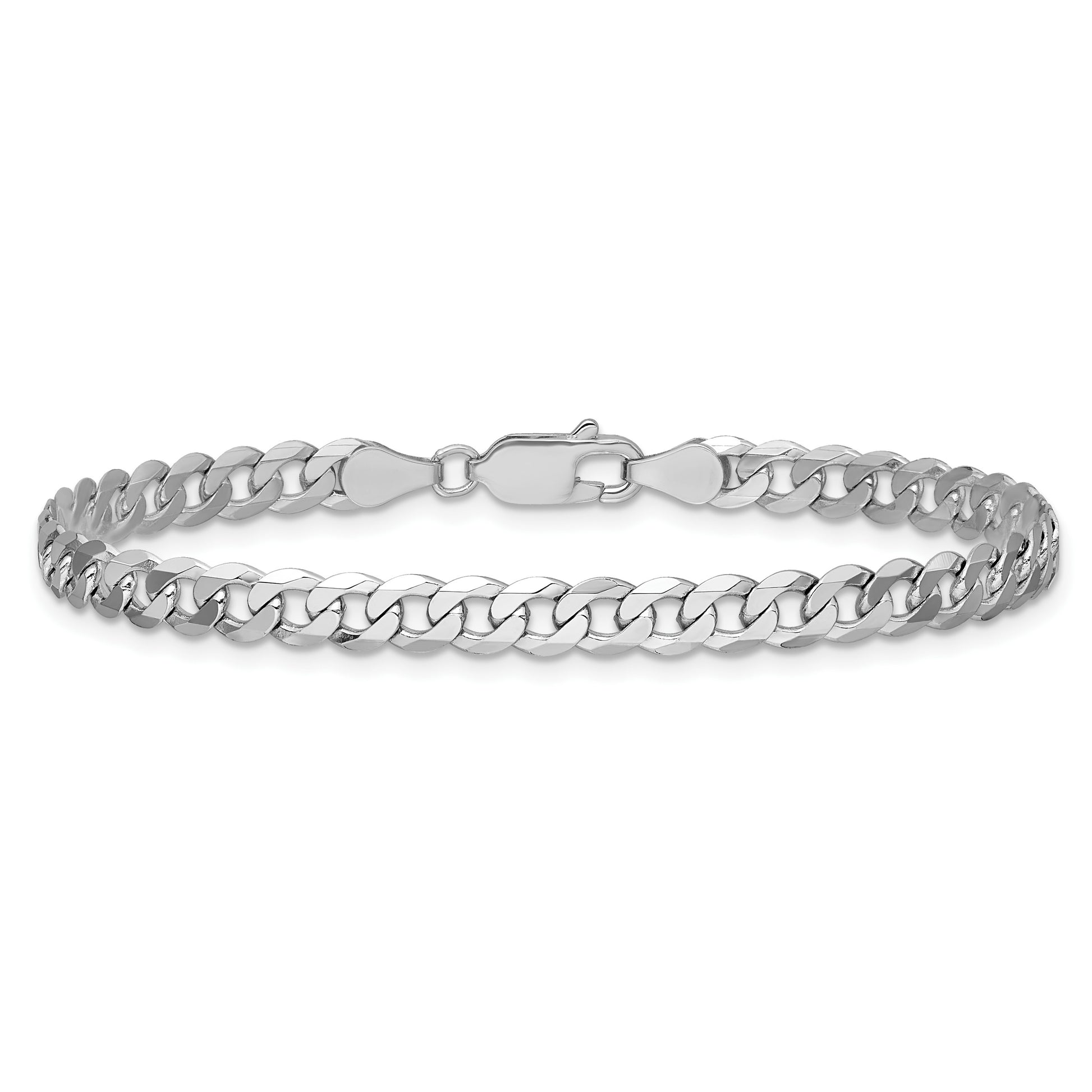 14K White Gold 7 inch 4.75mm Flat Beveled Curb with Lobster Clasp Bracelet