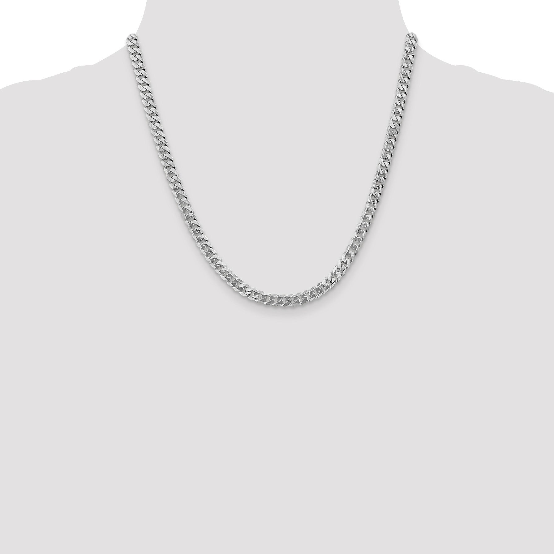 14K White Gold 20 inch 5.75mm Flat Beveled Curb with Lobster Clasp Chain