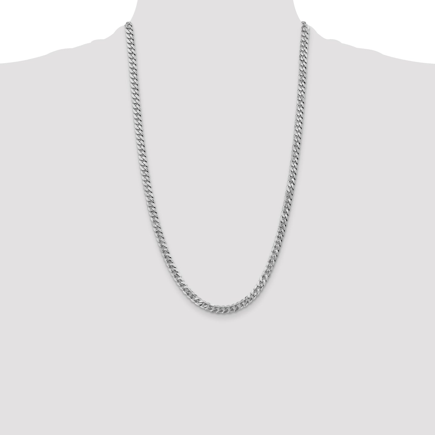 14K White Gold 26 inch 5.75mm Flat Beveled Curb with Lobster Clasp Chain
