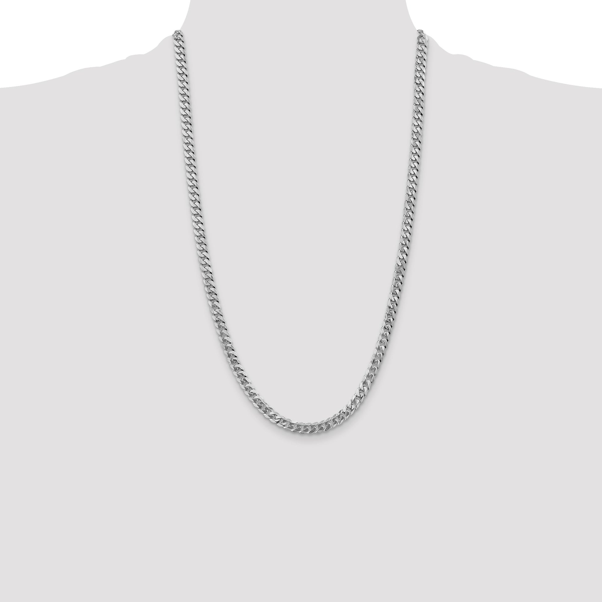 14K White Gold 26 inch 5.75mm Flat Beveled Curb with Lobster Clasp Chain