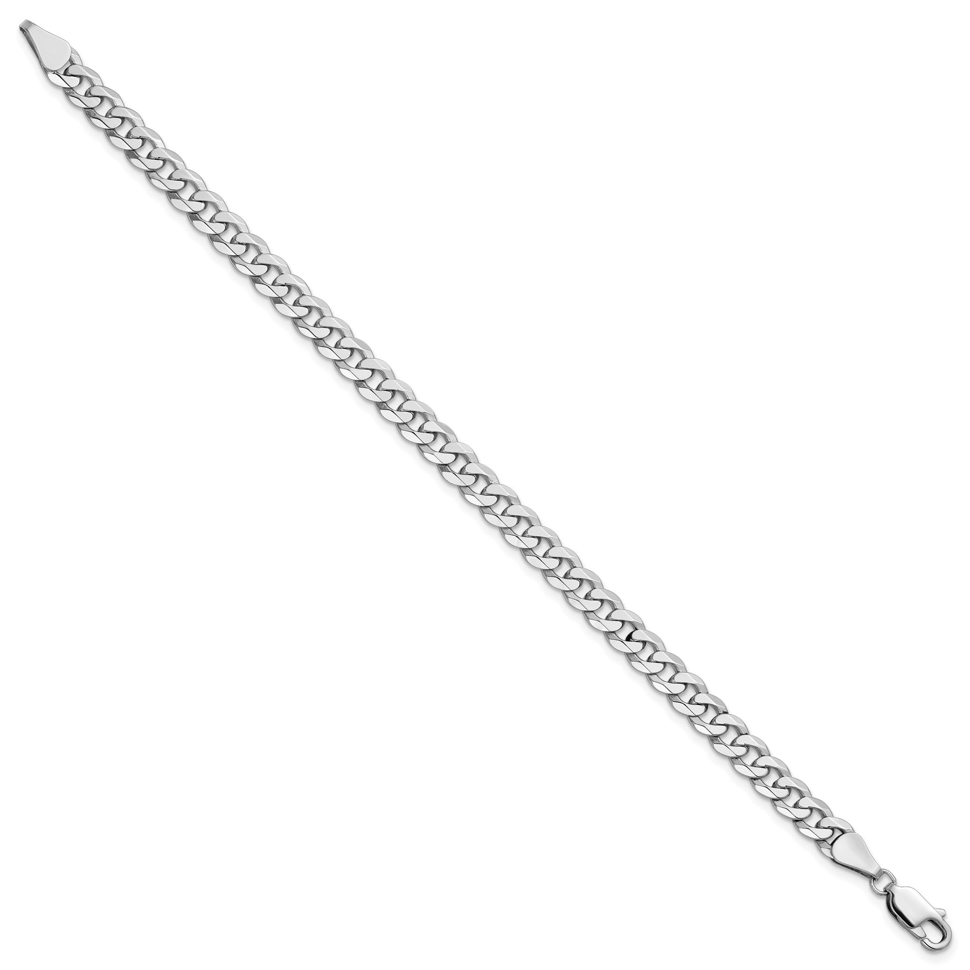 14K White Gold 7 inch 5.75mm Flat Beveled Curb with Lobster Clasp Bracelet