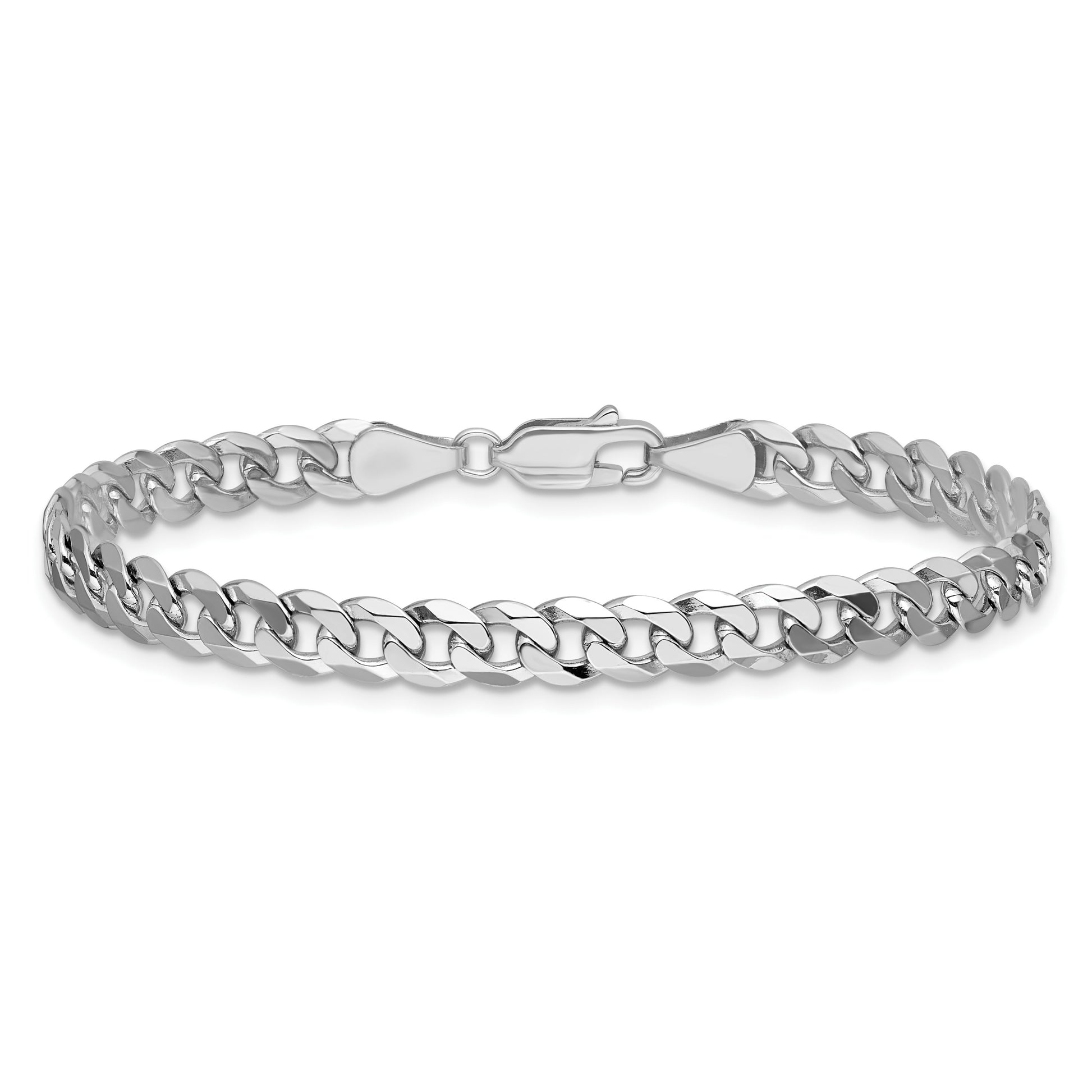 14K White Gold 8 inch 5.75mm Flat Beveled Curb with Lobster Clasp Bracelet