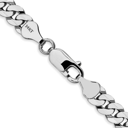 14K White Gold 24 inch 6.25mm Flat Beveled Curb with Lobster Clasp Chain