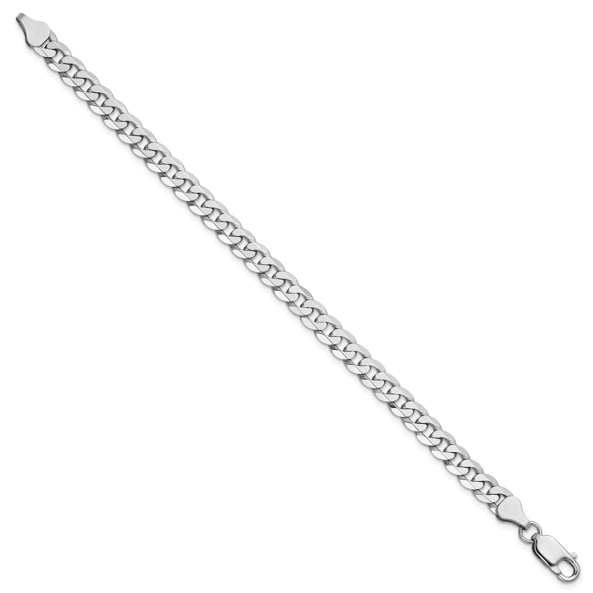 14K White Gold 8 inch 6.25mm Flat Beveled Curb with Lobster Clasp Bracelet