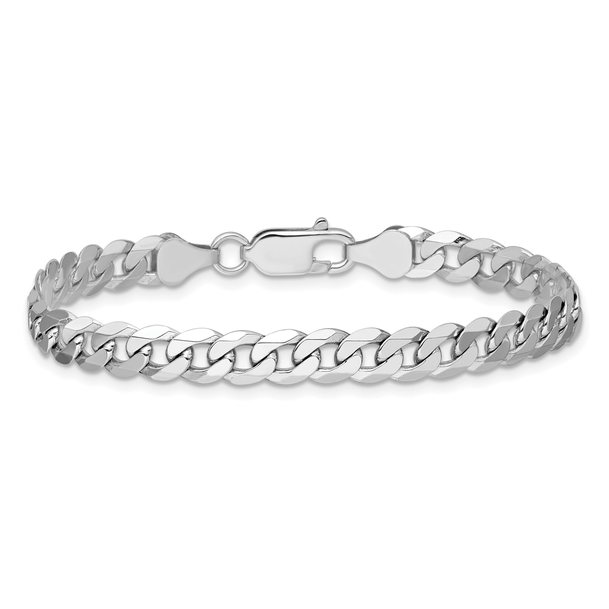 14K White Gold 8 inch 6.25mm Flat Beveled Curb with Lobster Clasp Bracelet