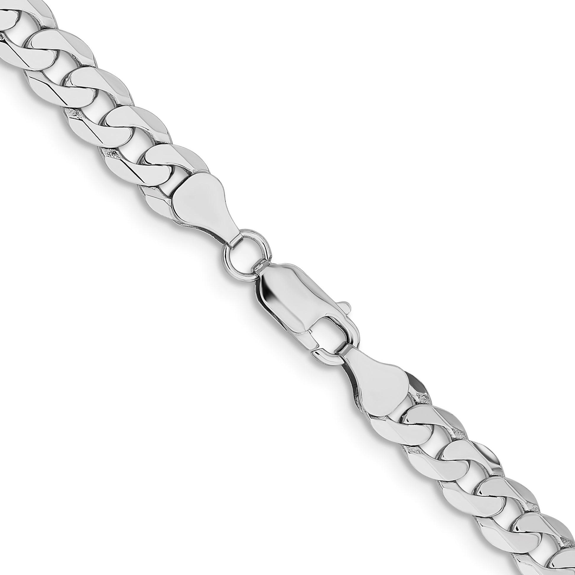 14K White Gold 18 inch 7.25mm Flat Beveled Curb with Lobster Clasp Chain
