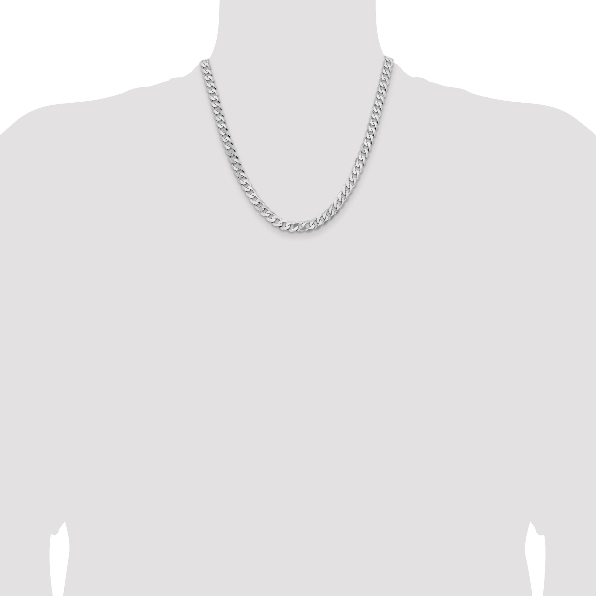 14K White Gold 20 inch 7.25mm Flat Beveled Curb with Lobster Clasp Chain