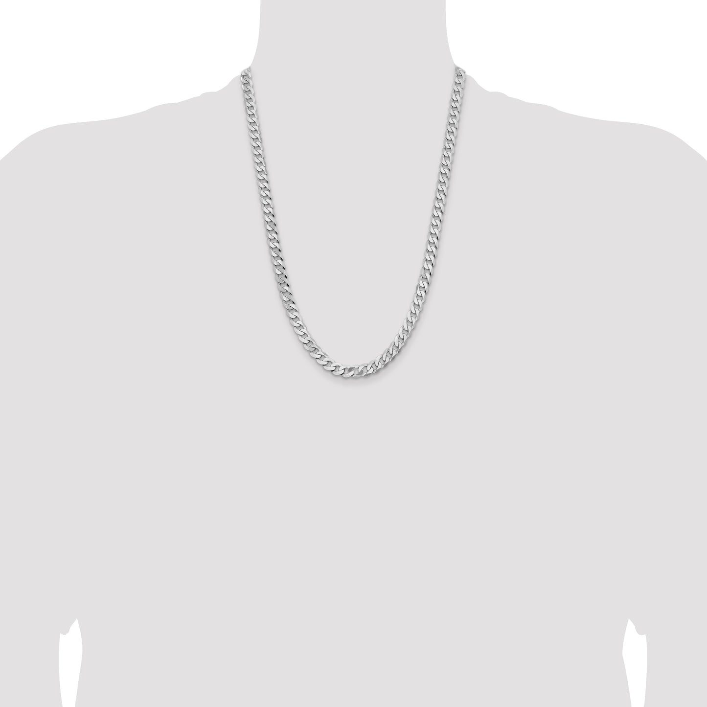 14K White Gold 24 inch 7.25mm Flat Beveled Curb with Lobster Clasp Chain