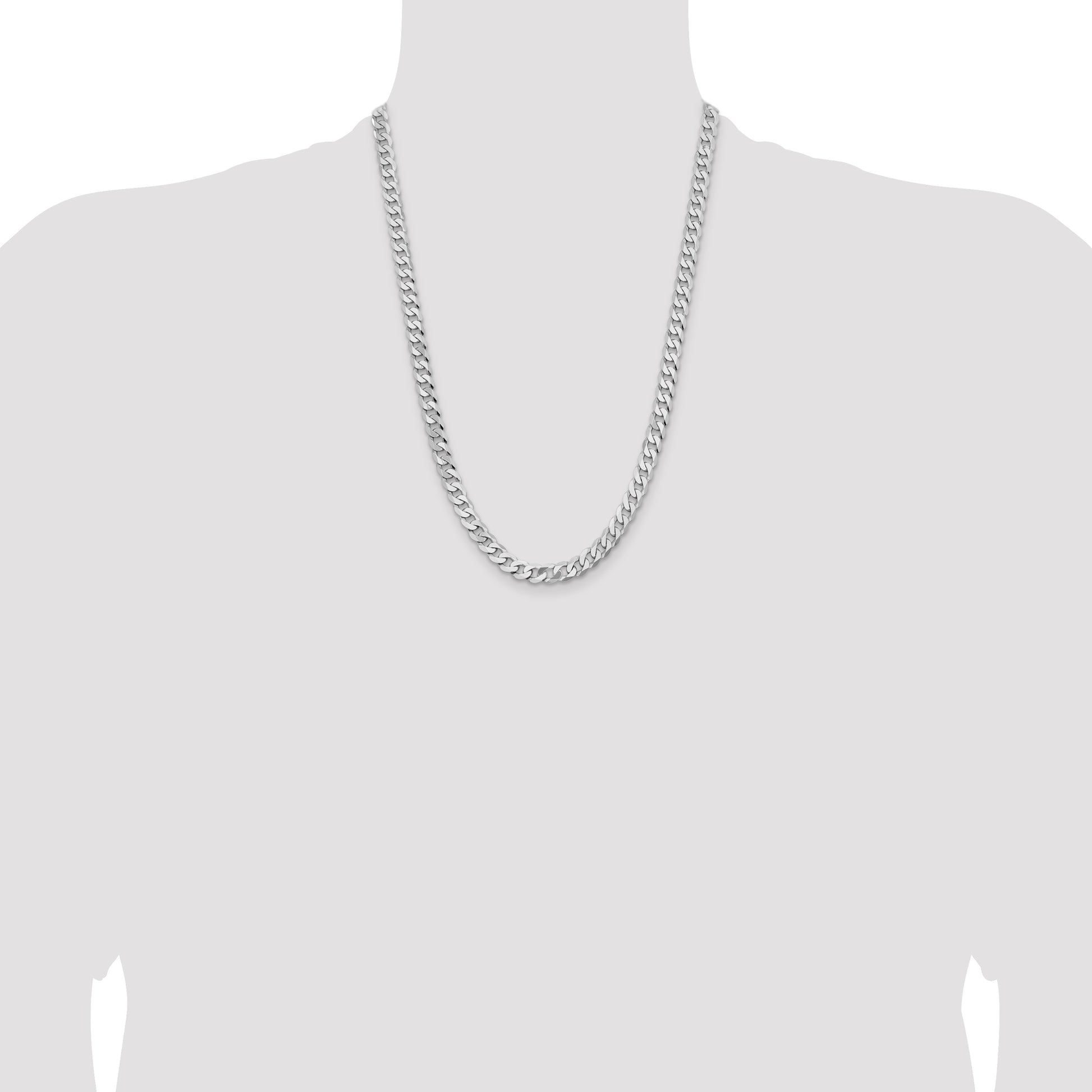 14K White Gold 24 inch 7.25mm Flat Beveled Curb with Lobster Clasp Chain