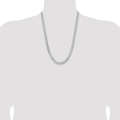 14K White Gold 24 inch 7.25mm Flat Beveled Curb with Lobster Clasp Chain