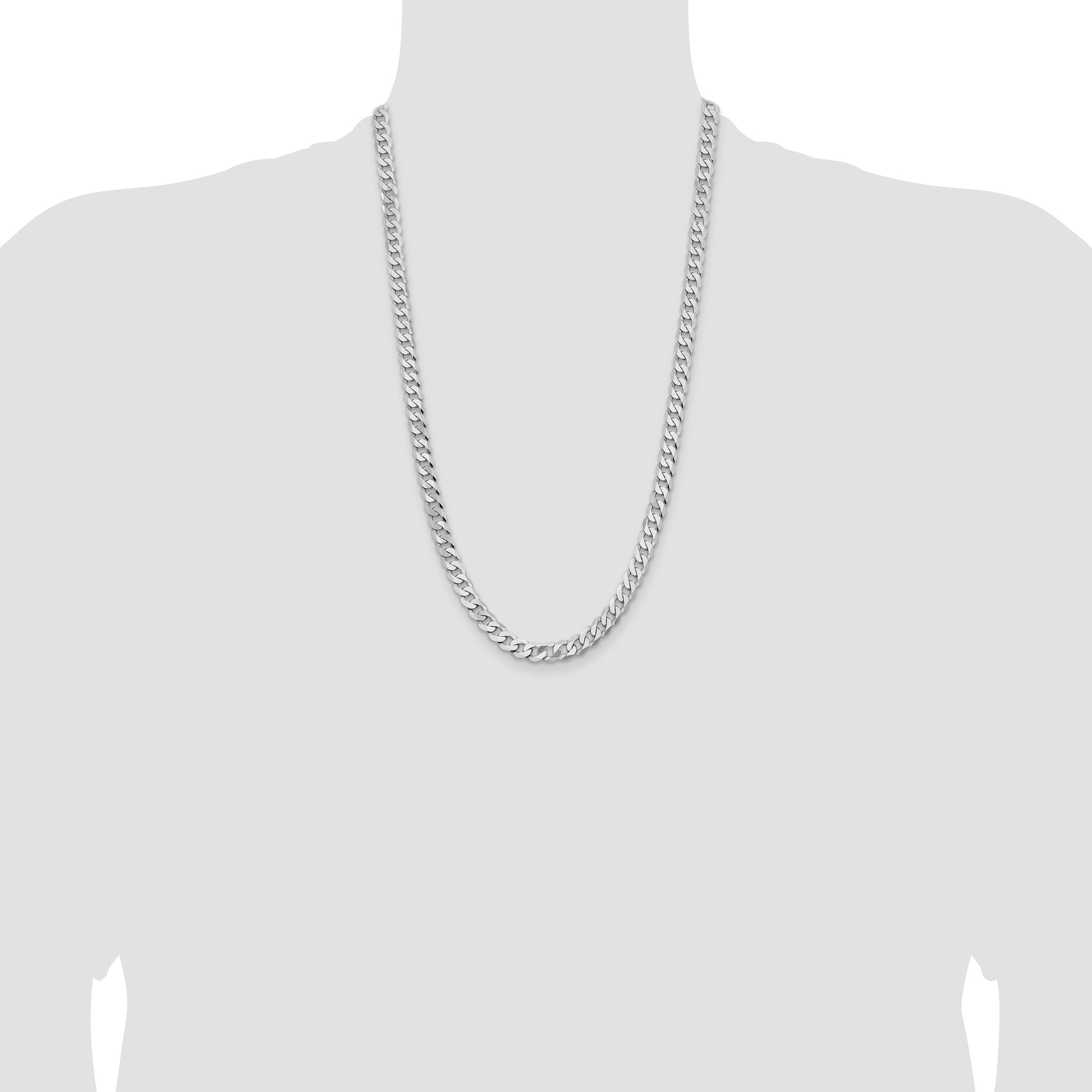 14K White Gold 26 inch 7.25mm Flat Beveled Curb with Lobster Clasp Chain