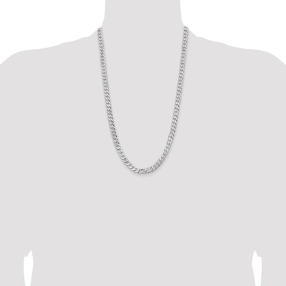 14K White Gold 26 inch 7.25mm Flat Beveled Curb with Lobster Clasp Chain