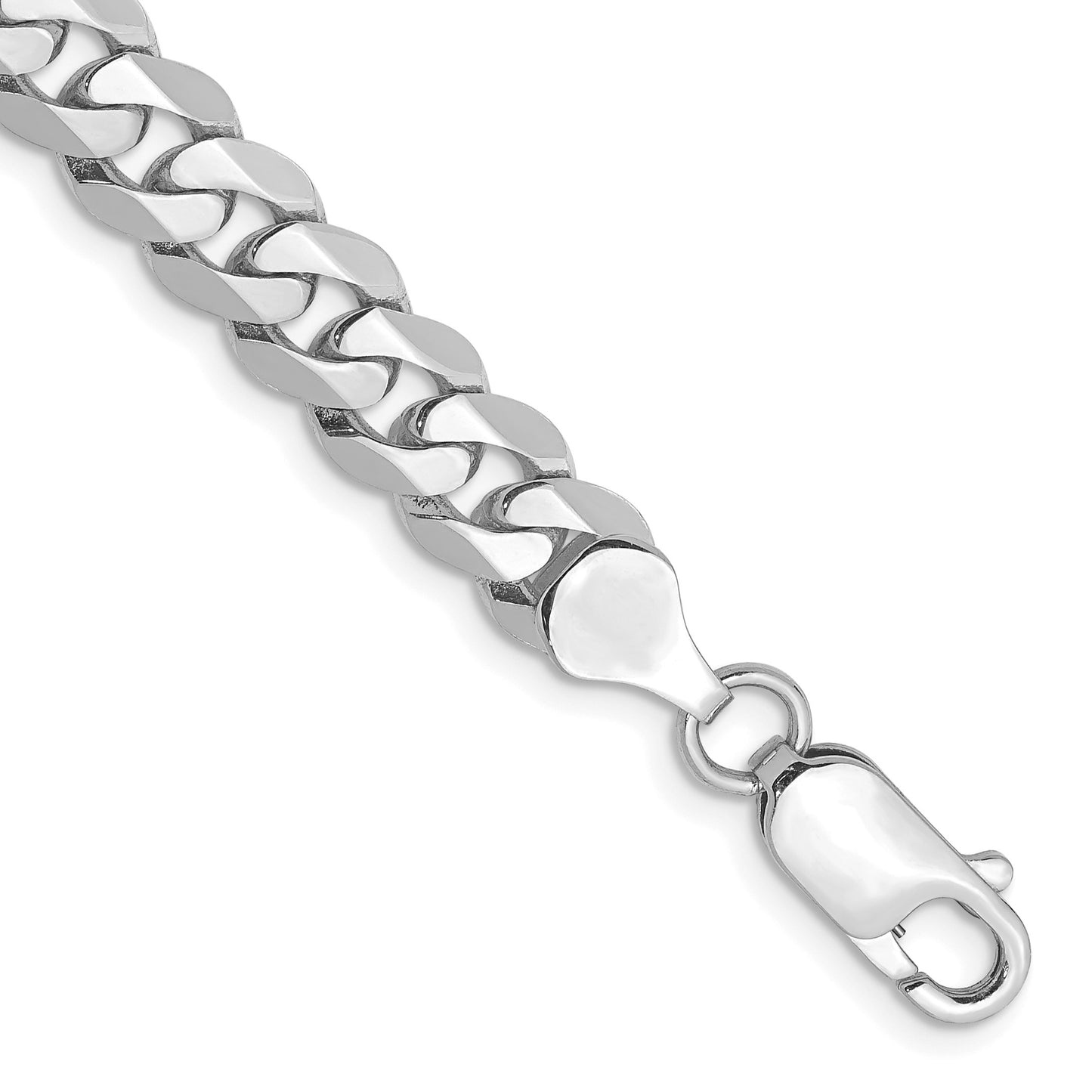 14K White Gold 8 inch 7.25mm Flat Beveled Curb with Lobster Clasp Bracelet