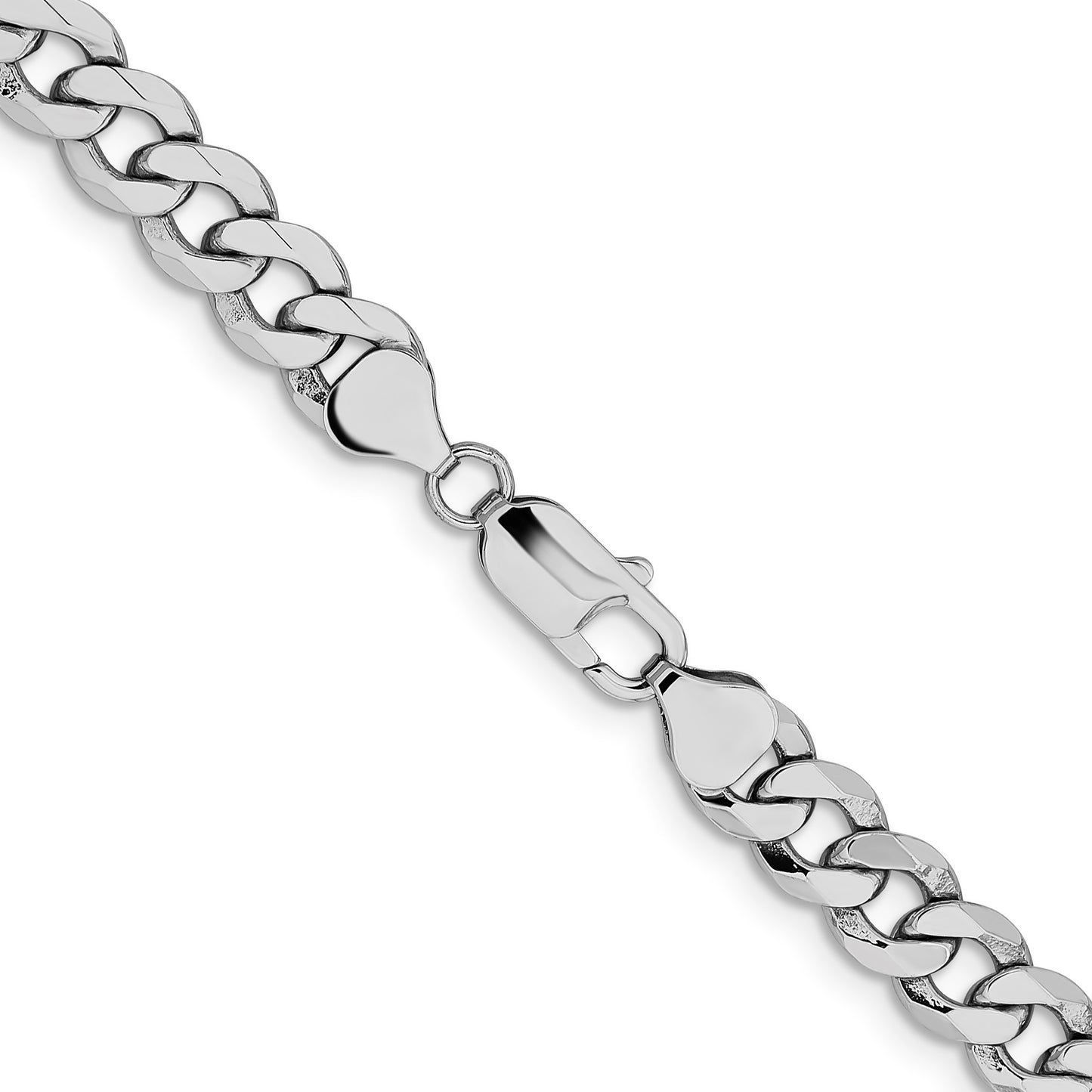 14K White Gold 24 inch 8mm Flat Beveled Curb with Lobster Clasp Chain