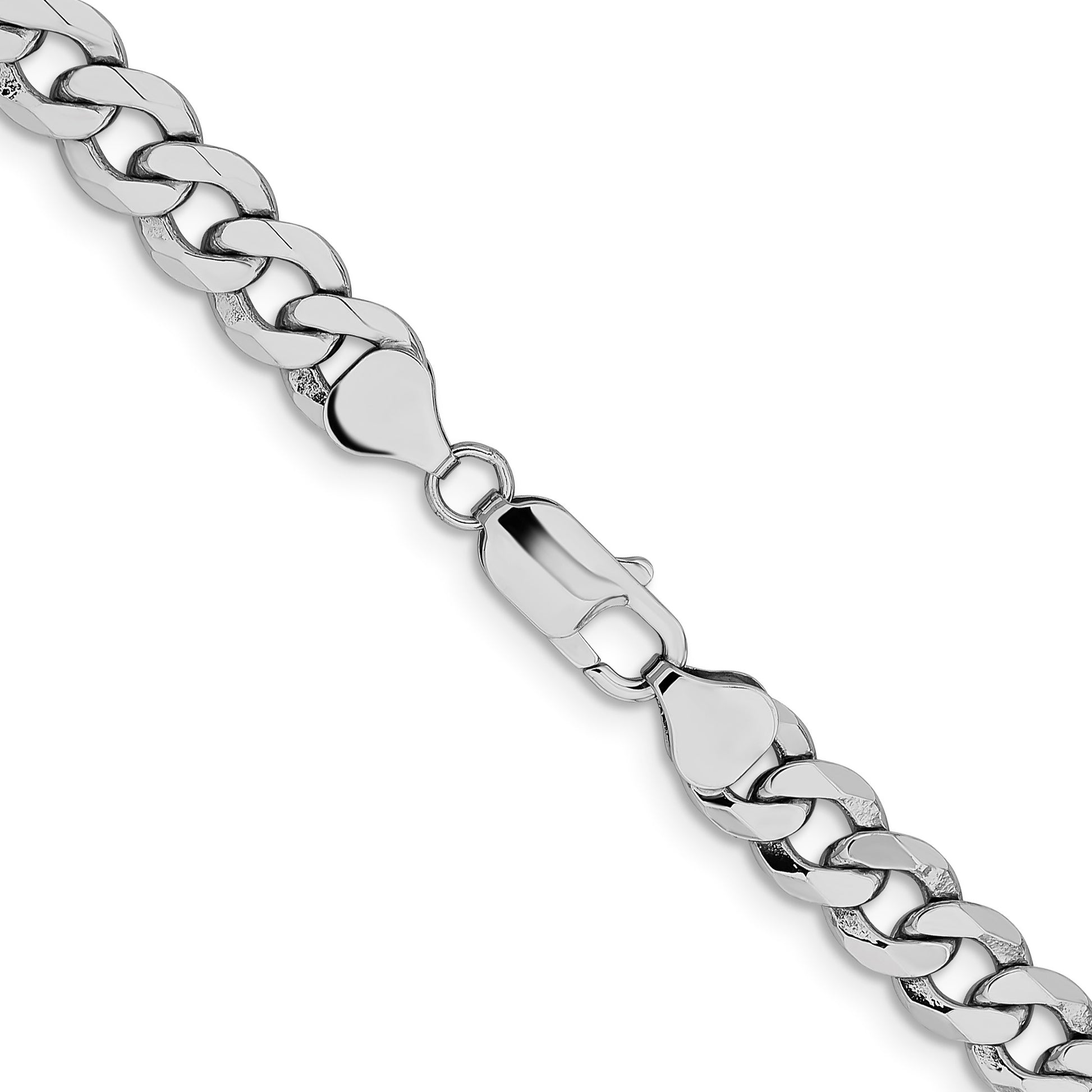 14K White Gold 24 inch 8mm Flat Beveled Curb with Lobster Clasp Chain