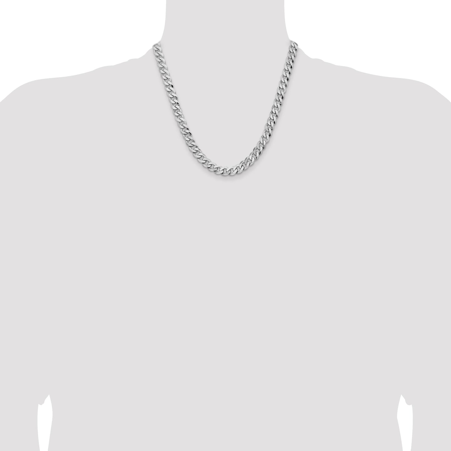14K White Gold 20 inch 8mm Flat Beveled Curb with Lobster Clasp Chain
