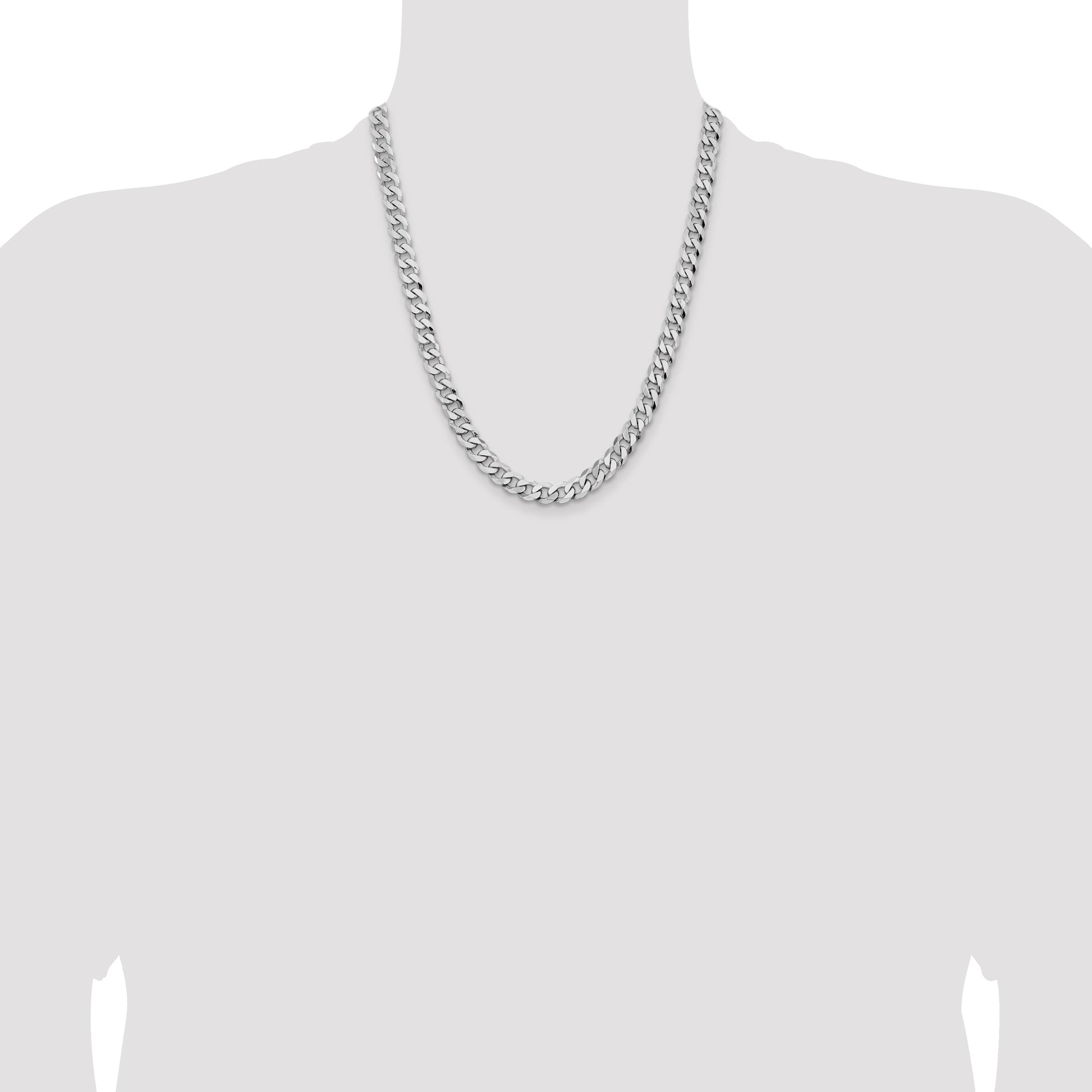 14K White Gold 22 inch 8mm Flat Beveled Curb with Lobster Clasp Chain