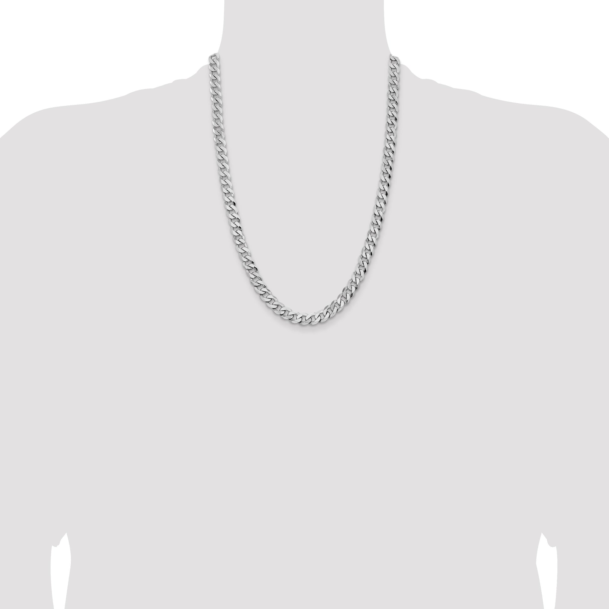 14K White Gold 24 inch 8mm Flat Beveled Curb with Lobster Clasp Chain