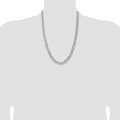 14K White Gold 24 inch 8mm Flat Beveled Curb with Lobster Clasp Chain
