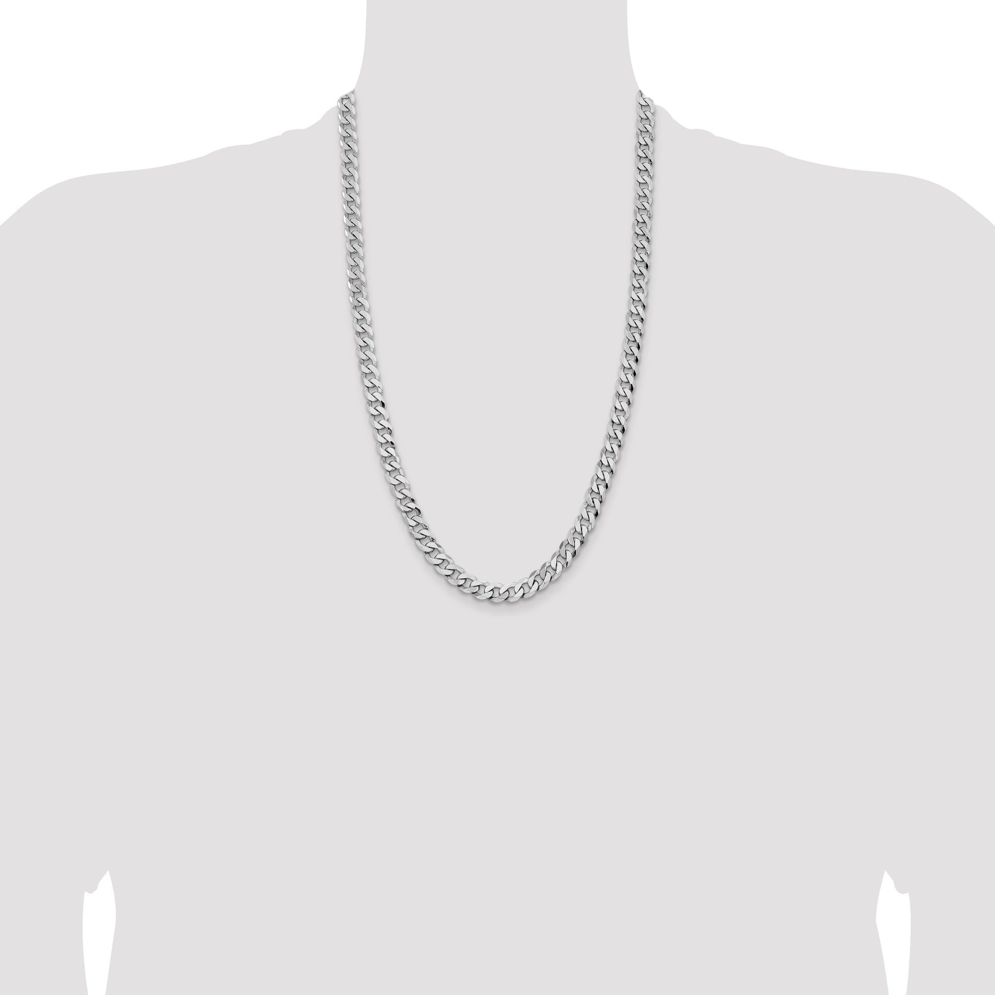 14K White Gold 26 inch 8mm Flat Beveled Curb with Lobster Clasp Chain