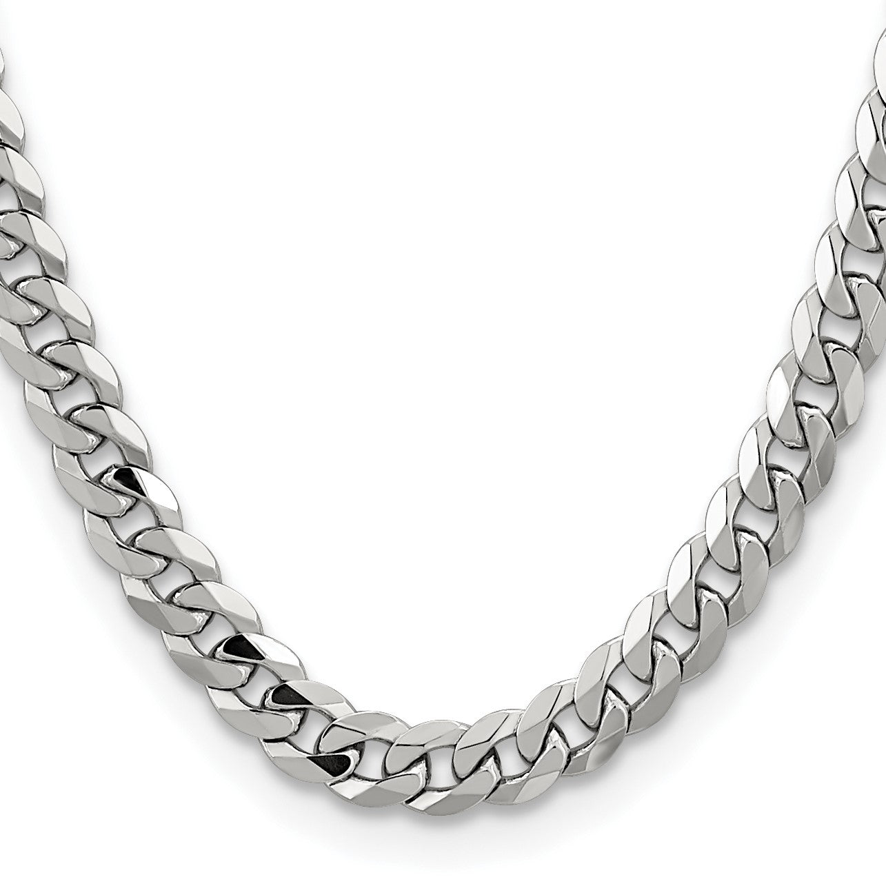 14K White Gold 22 inch 8.5mm Flat Beveled Curb with Lobster Clasp Chain