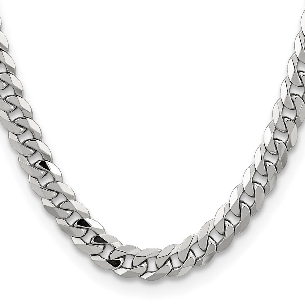 14K White Gold 26 inch 8.5mm Flat Beveled Curb with Lobster Clasp Chain