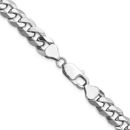 14K White Gold 24 inch 8.5mm Flat Beveled Curb with Lobster Clasp Chain