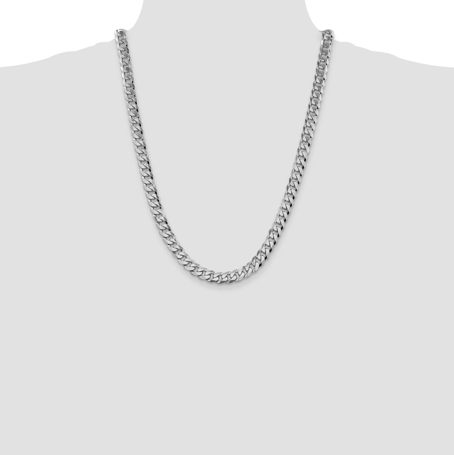 14K White Gold 24 inch 8.5mm Flat Beveled Curb with Lobster Clasp Chain