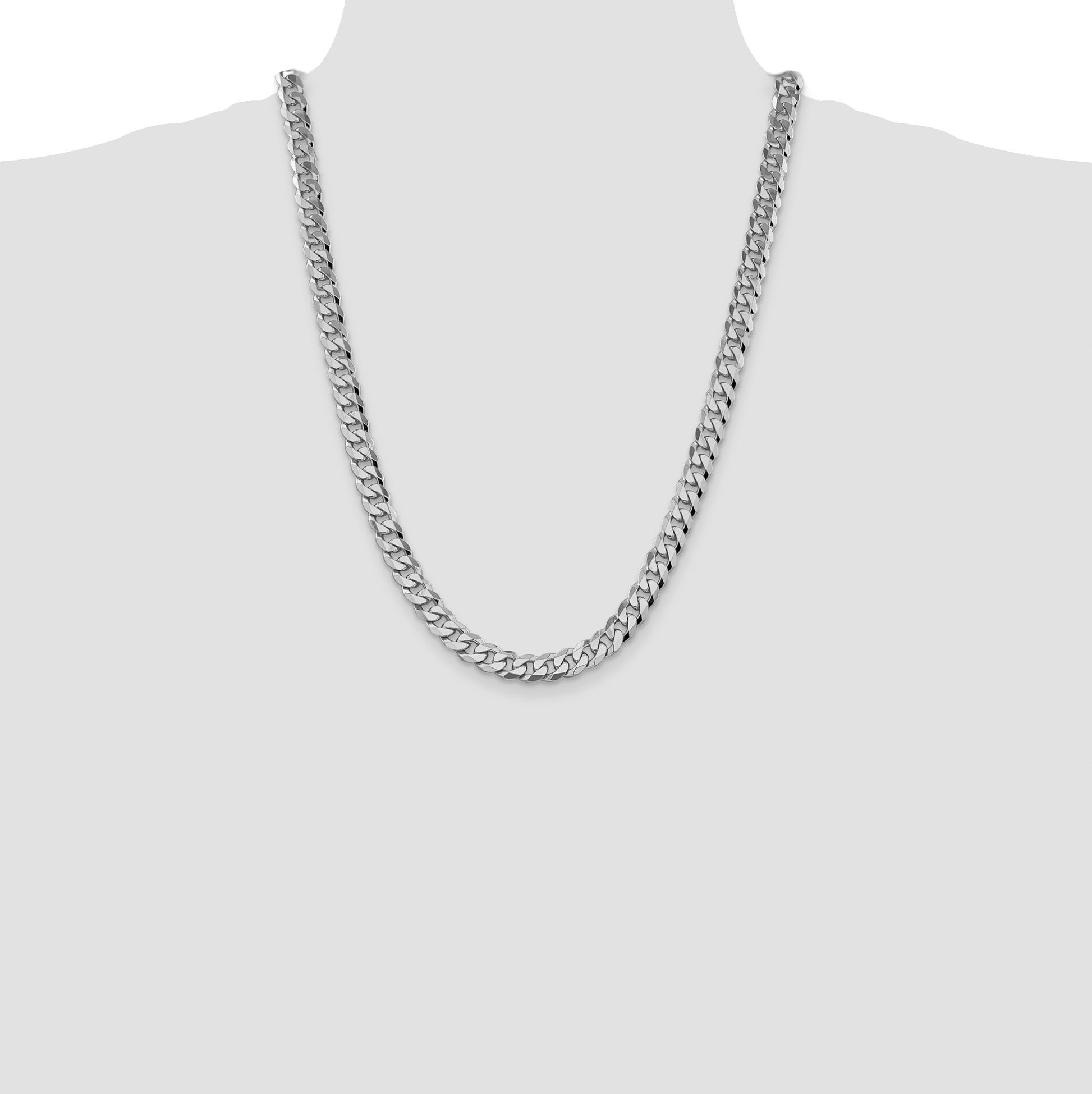 14K White Gold 24 inch 8.5mm Flat Beveled Curb with Lobster Clasp Chain