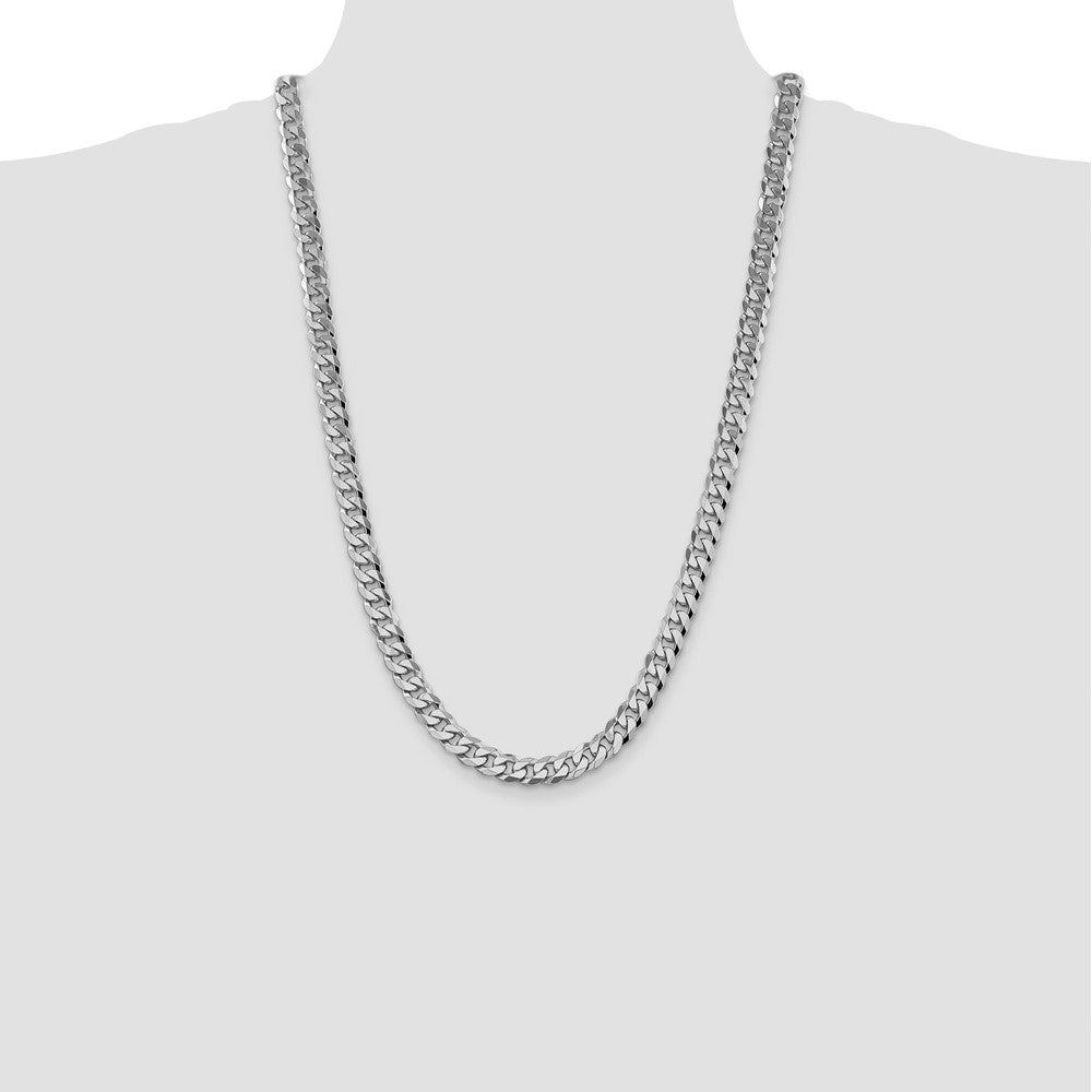 14K White Gold 26 inch 8.5mm Flat Beveled Curb with Lobster Clasp Chain