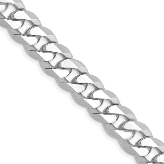 14K White Gold 26 inch 8.5mm Flat Beveled Curb with Lobster Clasp Chain