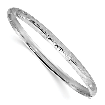 14k 3/16 White Gold Florentine Engraved 5.00mm Hinged Round Bangle Bracelet