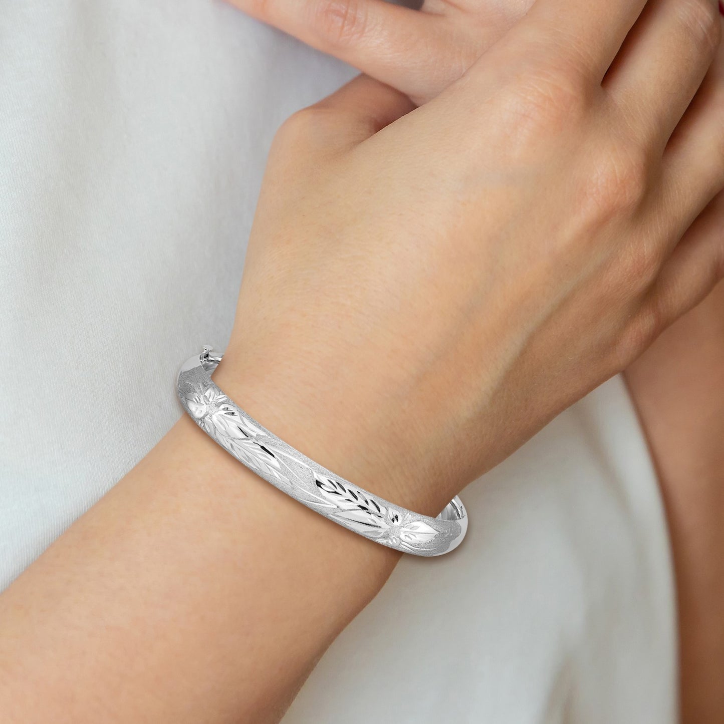 14k 5/16 White Gold Florentine Engraved 8.00mm Hinged Round Bangle Bracelet
