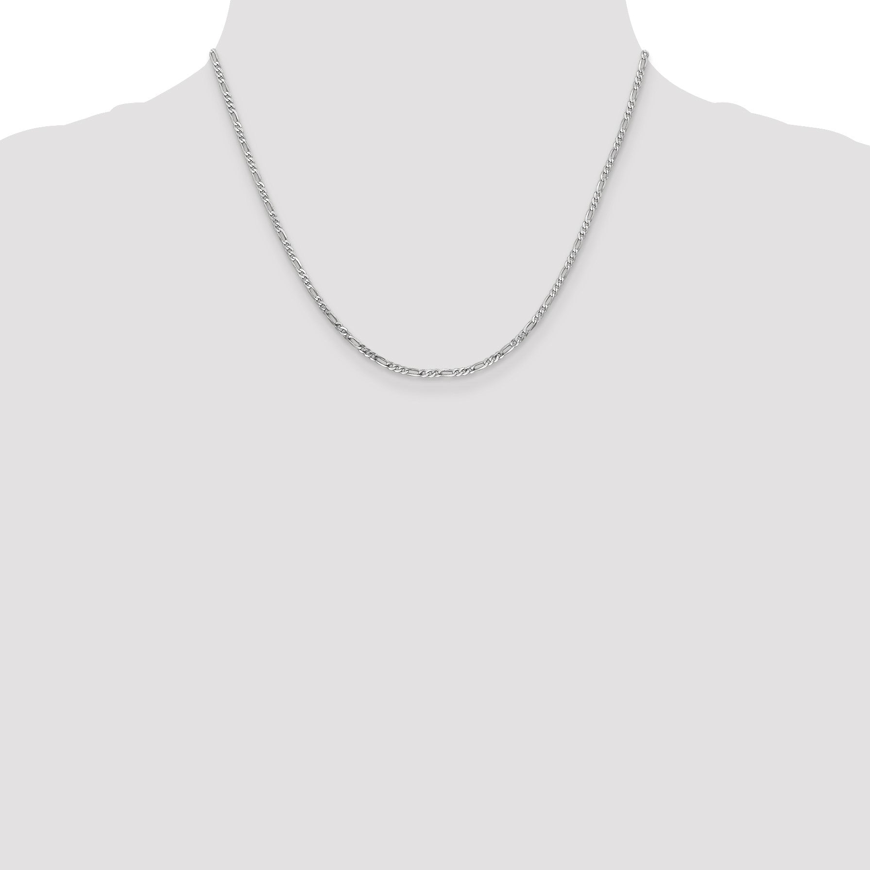 14K White Gold 18 inch 2.25mm Flat Figaro with Lobster Clasp Chain