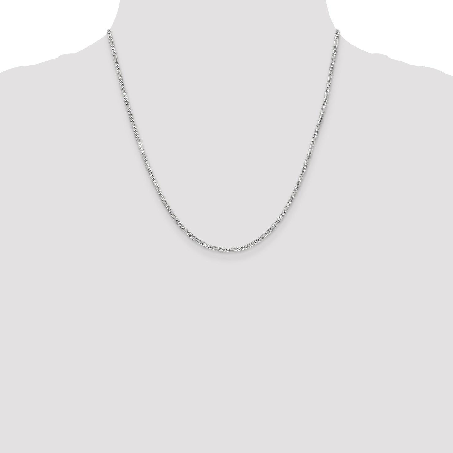 14K White Gold 20 inch 2.25mm Flat Figaro with Lobster Clasp Chain
