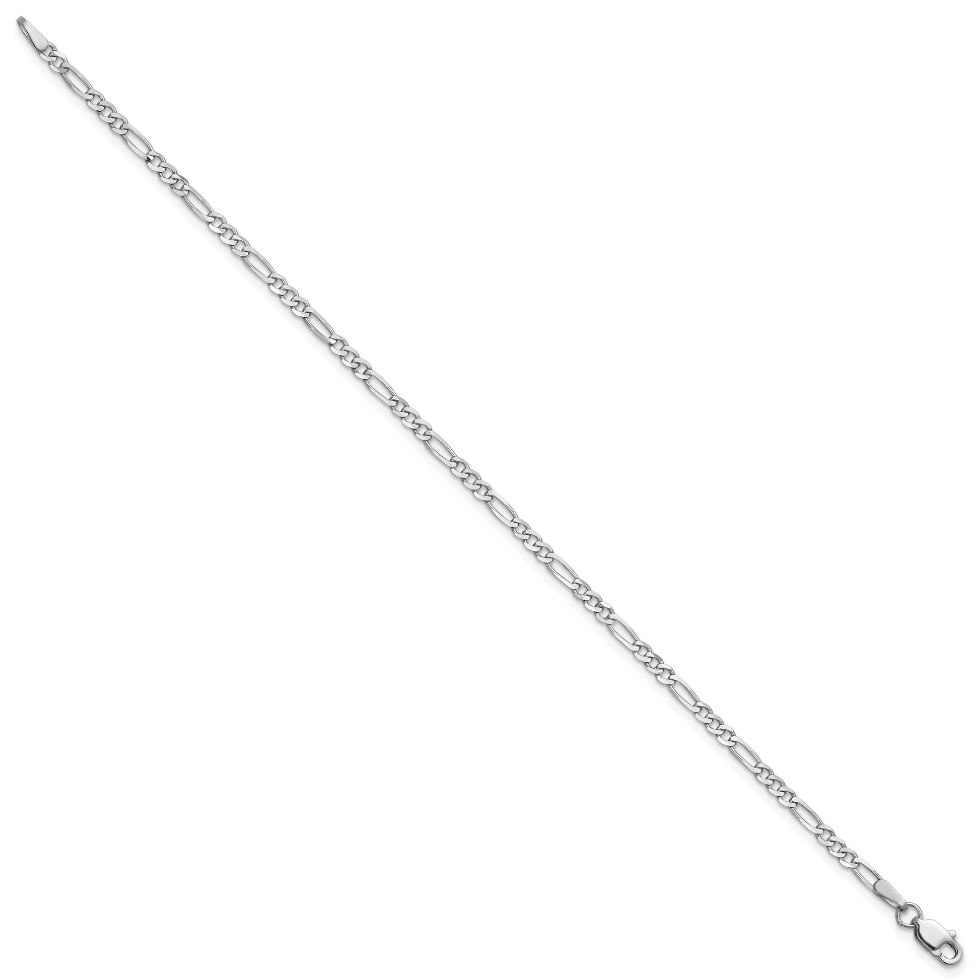 14K White Gold 8 inch 2.25mm Flat Figaro with Lobster Clasp Bracelet