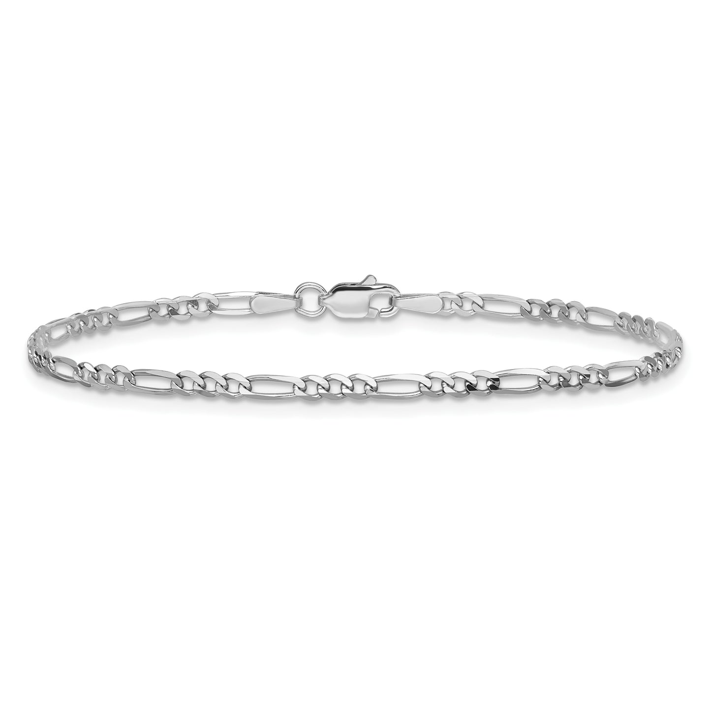 14K White Gold 7 inch 2.25mm Flat Figaro with Lobster Clasp Bracelet