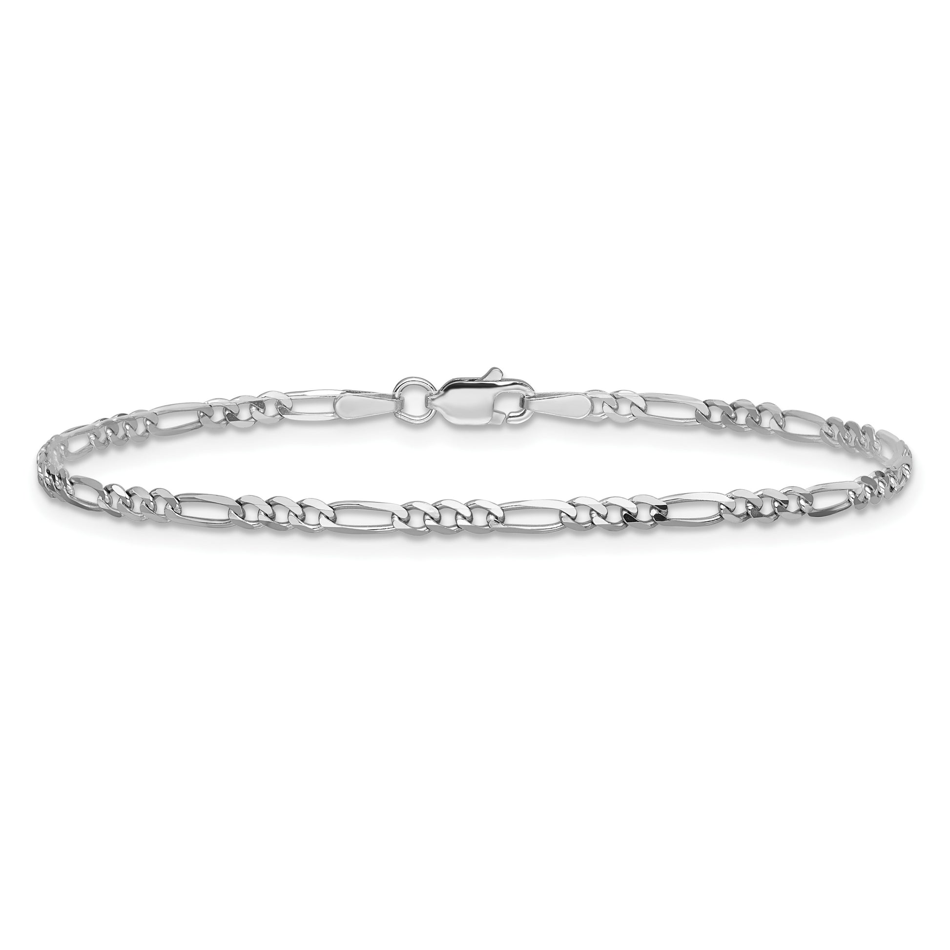14K White Gold 7 inch 2.25mm Flat Figaro with Lobster Clasp Bracelet