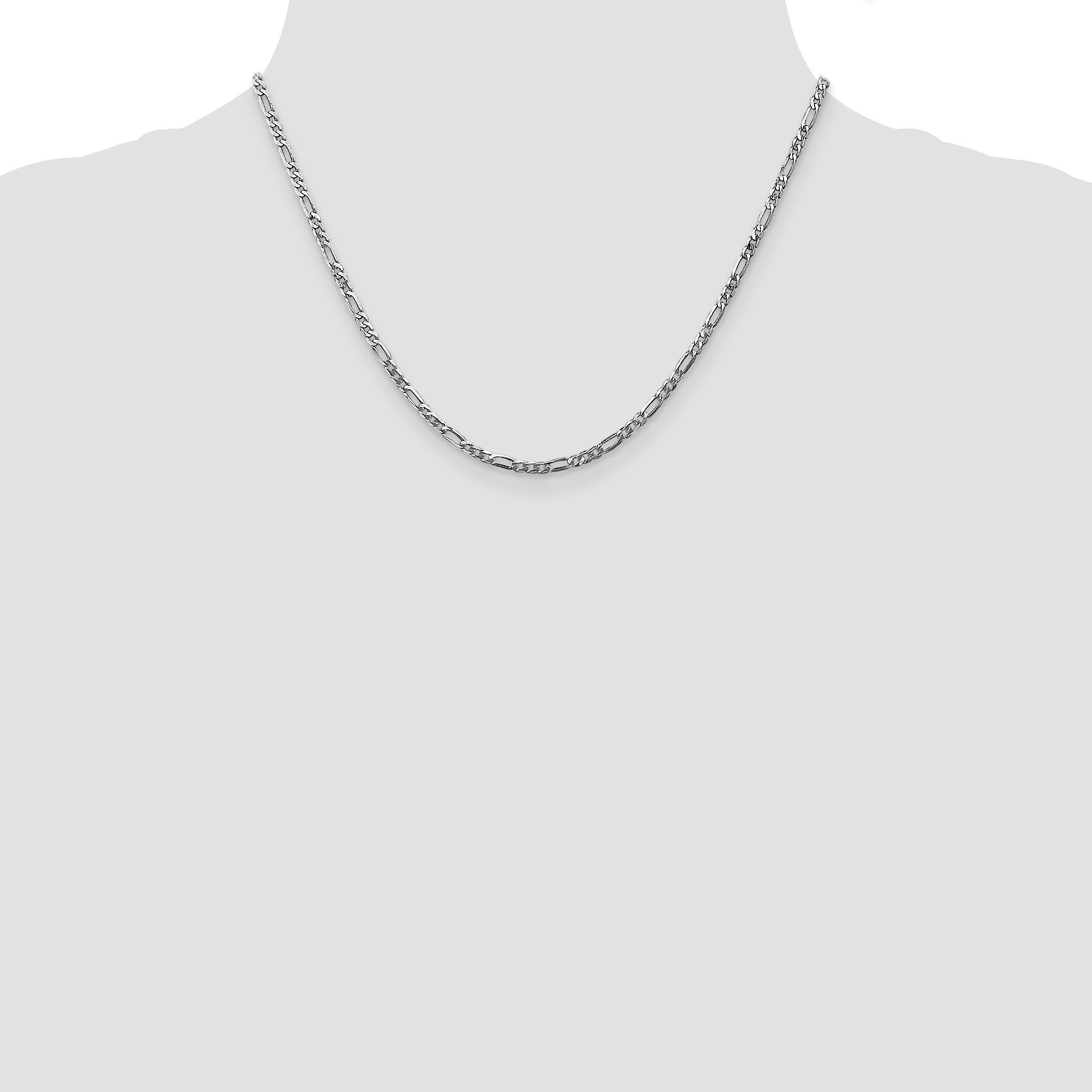 14K White Gold 18 inch 2.75mm Flat Figaro with Lobster Clasp Chain