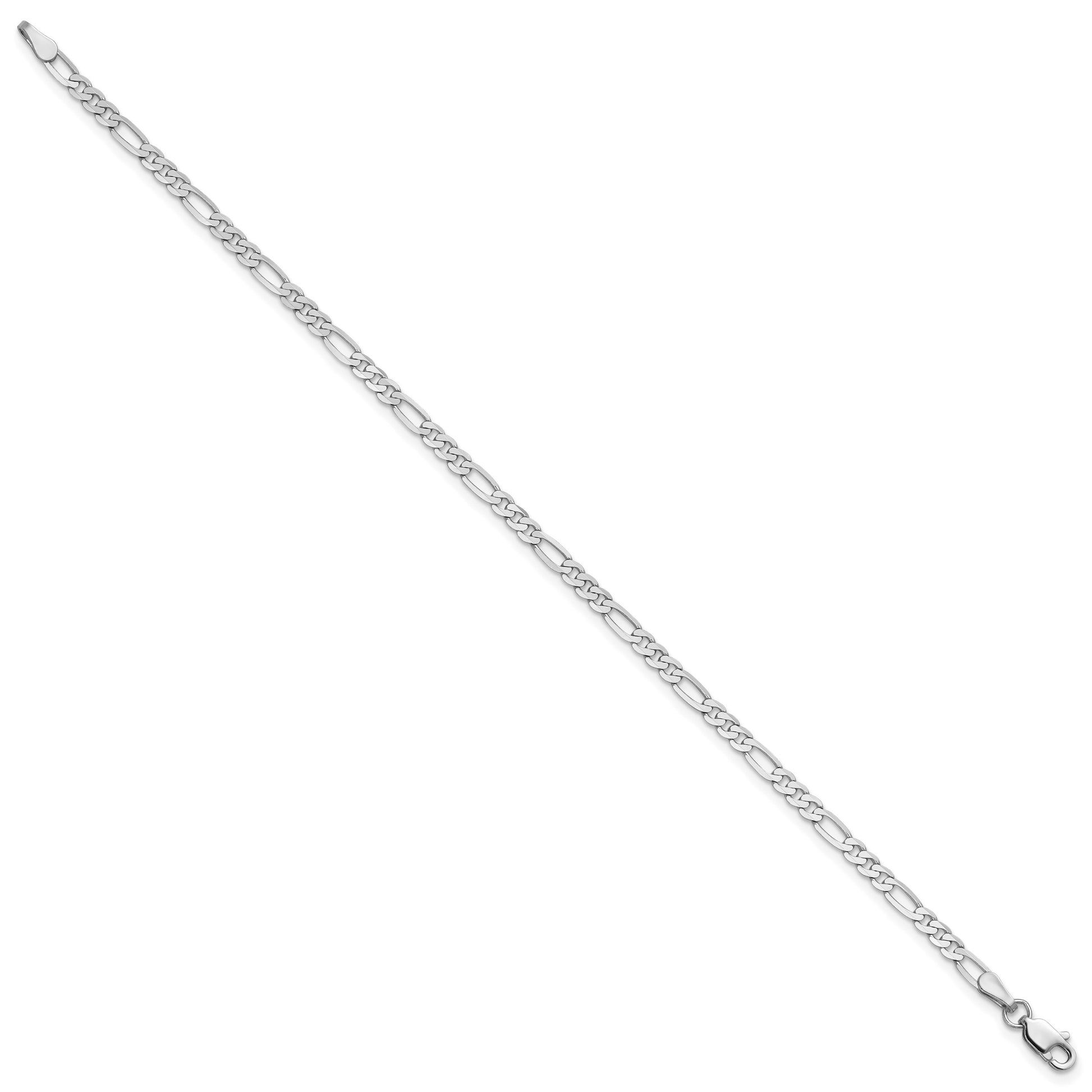 14K White Gold 9 inch  2.75mm Flat Figaro with Lobster Clasp Anklet