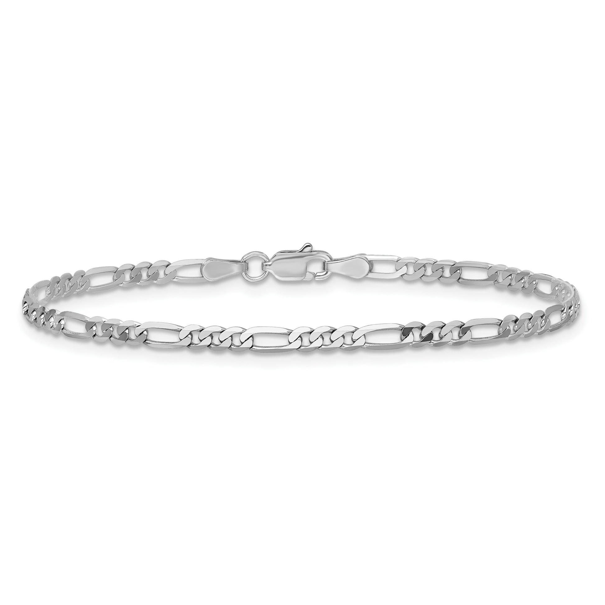14K White Gold 9 inch  2.75mm Flat Figaro with Lobster Clasp Anklet