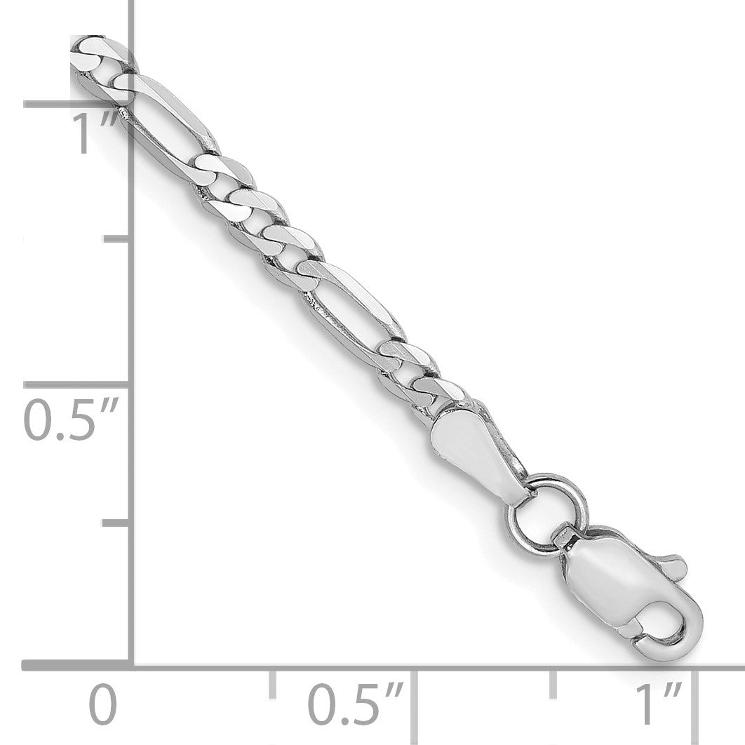 14K White Gold 9 inch  2.75mm Flat Figaro with Lobster Clasp Anklet