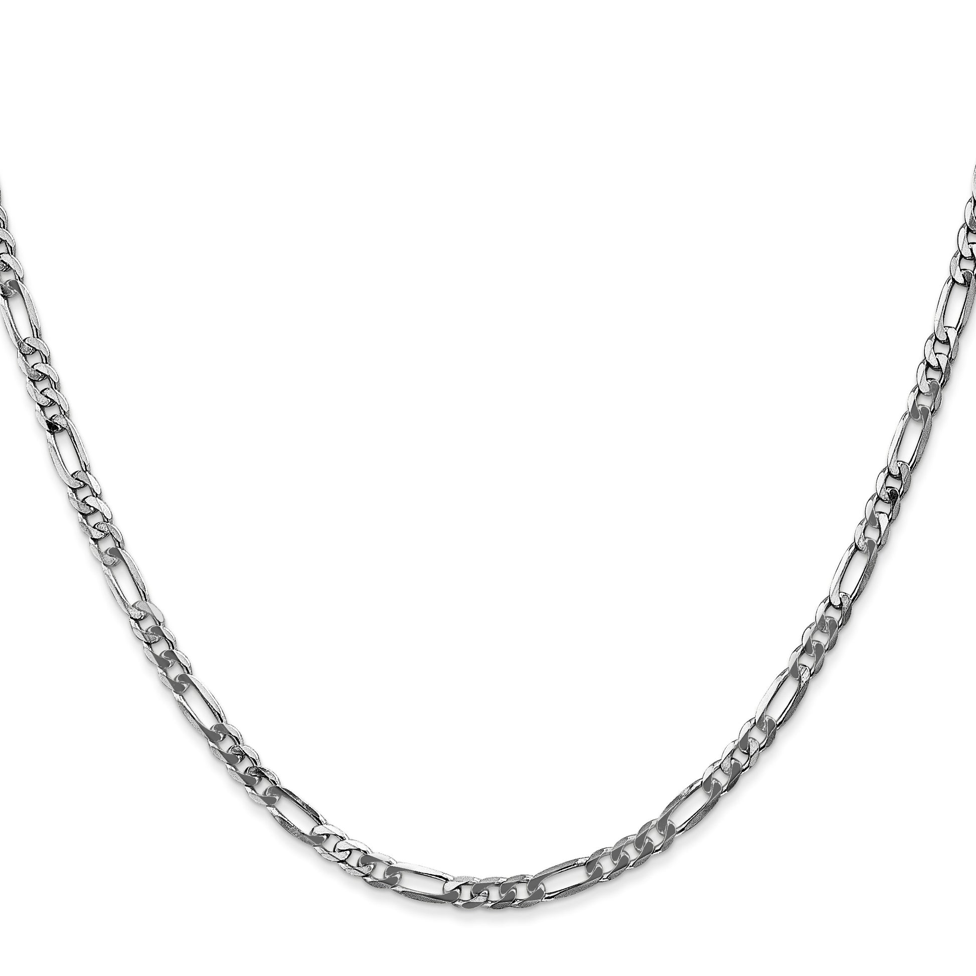 14K White Gold 24 inch 3mm Flat Figaro with Lobster Clasp Chain