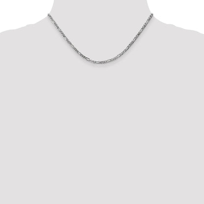 14K White Gold 16 inch 3mm Flat Figaro with Lobster Clasp Chain